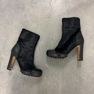 Y2K UGG Collection Giorgina Calf Hair & Leather Platform Black Heeled Boots